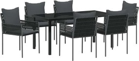vidaXL Kert étkező szett 7 pcs Fekete és Szürke PE Rattan