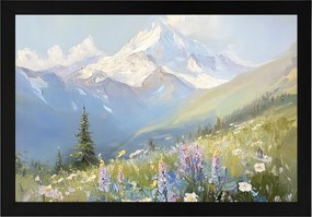 Poszter Keret Fa Tájkép Hegyek Csúcsok Alpok Rét Virágok Tavasz 60x40