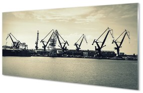 Akrilkép Gdanski hajógyár daruk folyó 100x50 cm