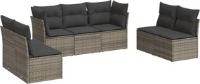 vidaXL 7 részes szürke polyrattan kerti ülőgarnitúra párnákkal