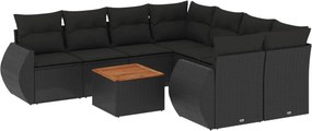 vidaXL 9 részes fekete polyrattan kerti ülőgarnitúra párnákkal