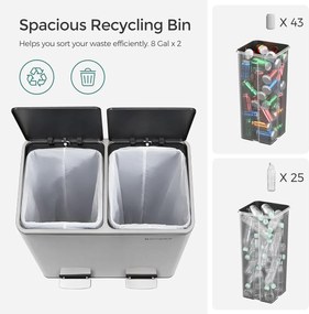 Szelektív hulladékgyűjtő, 2 műanyag belső tartállyal, 2 x 30 l