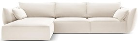 Bézs bársony sarokkanapé (bal oldali-heverő résszel) Vanda – Mazzini Sofas