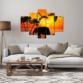 Kép - papagájok és elefántok (150x105 cm)