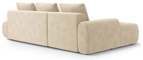 Bézs bársony kinyitható-tárolóhelyes sarokkanapé (bal oldali-heverő résszel) Linz – Cosmopolitan Design