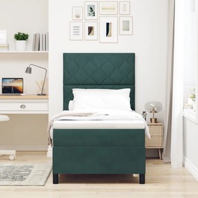 Boxspring Ágy Matraccal Sötét Zöld Egyágyas Bársonyos