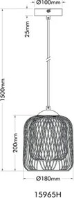 Globo 15965H Függesztett lámpa, matt homokszínű fém, matt homokszínű/fehér fémfonat, fehér PVC kábel, magasság rövidíthető, ø: 180mm, M: 1500mm, 1x E27 40W 230V izzó nélkül