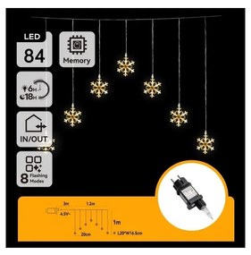 Aigostar - LED kültéri karácsonyi fényfüzér 84xLED/230V 1,2x1m IP44 meleg fehér hópelyhek