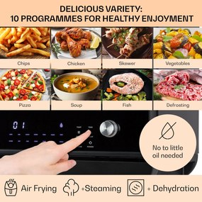 Klarstein Vita Pro, forrólevegős fritőz gőzfőzéssel, 2450 W, 18 l, 14 program, 800 ml víztartály