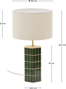 Zöld-krémszínű asztali lámpa textil búrával (magasság 61,5 cm) Rue – Kave Home