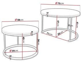 KÉSZLET 2x Kávésasztal RABEN fekete/arany tölgy