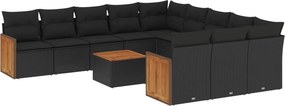 vidaXL 12 részes fekete polyrattan kerti ülőgarnitúra párnákkal