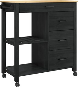 vidaXL Konyhai kocsi MONZA Fekete 84 x 40 x 88,5 cm Tömör fenyőfa
