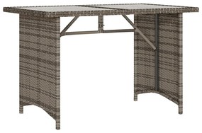 szürke polyrattan üveglapos kerti asztal 110x68x70 cm