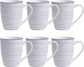 Porcelán Bögrék 360 ML 6 Db-os Szett Mg Home Fehér, Kék Mintával