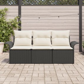 Kerti Kanapé Szett párnával tárolóval 3 pcs Fekete Poli rattan