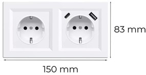 Nova földelt csatlakozóaljzat dugalj 16A 250V USB csatlakozóval fehér kerettel
