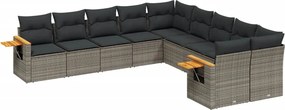 vidaXL 10 részes szürke polyrattan kerti ülőgarnitúra párnákkal