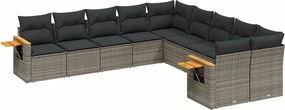 vidaXL 10 részes szürke polyrattan kerti ülőgarnitúra párnákkal