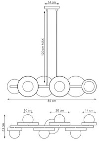 Kábelre függesztett csillár MODEL 6xG9/8W/230V fehér
