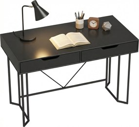 HOMCOM számítógépasztal 2 fiókkal, modern fémváz otthoni irodába — 120 x 60 x 77 cm, fekete | Aosom