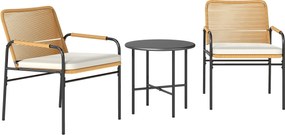 Outsunny 3-Tagú Kültéri Kerti Szett 2 Székkel, Levehető, Mosógépben Mosható Párnákkal és Ellenálló Fém Asztallal Erkélyre, Teraszra Natúr és Krém szín