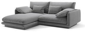 Világosszürke bársony sarokkanapé (bal oldali-heverő résszel) Torino – Micadoni