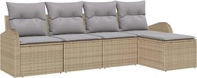 vidaXL Kanapé Szett párnával 5 pcs Beige és Világosszürke polirattan