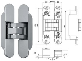 Otlav pánt rejtett IN230 3D 23x120mm F1