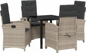 vidaXL Kert étkező szett párnával 5 pcs Világosszürke polirattan