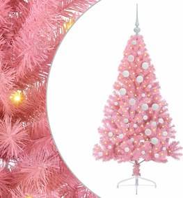 vidaXL Mesterséges, előre világított karácsonyi fa Rózsaszín 120 cm