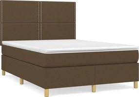 vidaXL sötétbarna szövet rugós ágy matraccal 140 x 200 cm