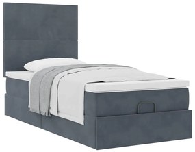 Ottomán ágykeret matracokkal sötét szürke 90x200cm bársony