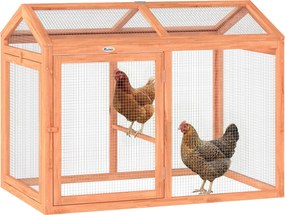 PawHut fa tyúkfuttató, 104 x 70,5 x 84 cm, ülőrúddal és dupla ajtóval – narancssárga | Aosom