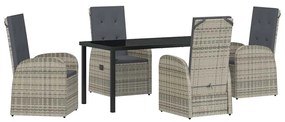 vidaXL Kert étkező szett párnával 5 pcs Szürke polirattan