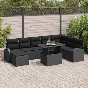Kerti Kanapé Szett 9 pcs Fekete Mű rattan, porszórt acél