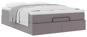 Ottomán ágykeret matraccal Szürke 140x190cm műbőrrel