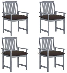 vidaXL 4 db szürke tömör akácfa kerti szék párnával