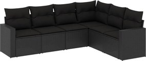 vidaXL 6 részes fekete polyrattan kerti ülőgarnitúra párnákkal