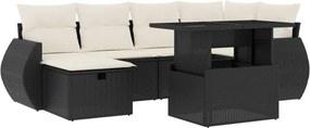 vidaXL 7 részes fekete polyrattan kerti ülőgarnitúra párnával