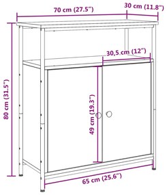kézműves tölgy színű szerelt fa tálalószekrény 70 x 30 x 80 cm