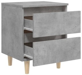 Betonszürke éjjeliszekrény tömör fenyőfa lábakkal 40x35x50 cm
