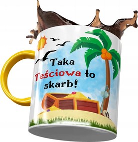 Sárga bögre anyósnak, fényképes nyomott mintás ajándék