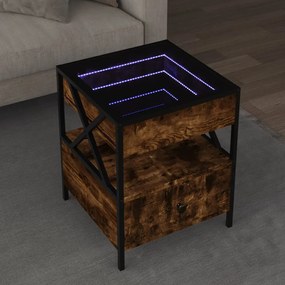 Füstös tölgy végtelen hatású LED-es dohányzóasztal 40x40x51 cm
