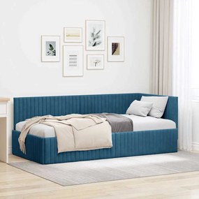 Sarokágy keret fejtámlával Kék 90 x 200 cm Bársony