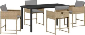 vidaXL Kert étkező szett párnával 5 pcs Bézs polirattan