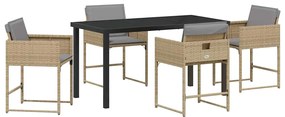 vidaXL Kert étkező szett párnával 5 pcs Bézs polirattan