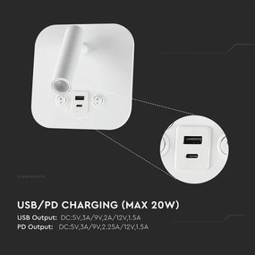 LED fali spotlámpa USB-porttal LED/8W/230V 3000K fehér