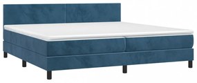 sötétkék bársony rugós és LED-es ágy matraccal 200x200 cm