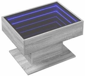 Szürke sonoma szerelt fa dohányzóasztal LED-del 70 x 50 x 45 cm